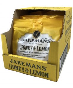 Box mit Jakemans Soothing Menthol Lozenges Honey & Lemon 12x73g