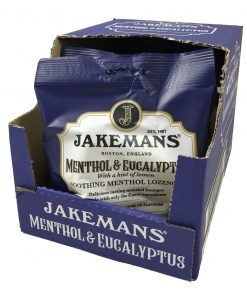 Box mit Jakemans Soothing Menthol Lozenges Menthol & Eucalyptus 12x73g