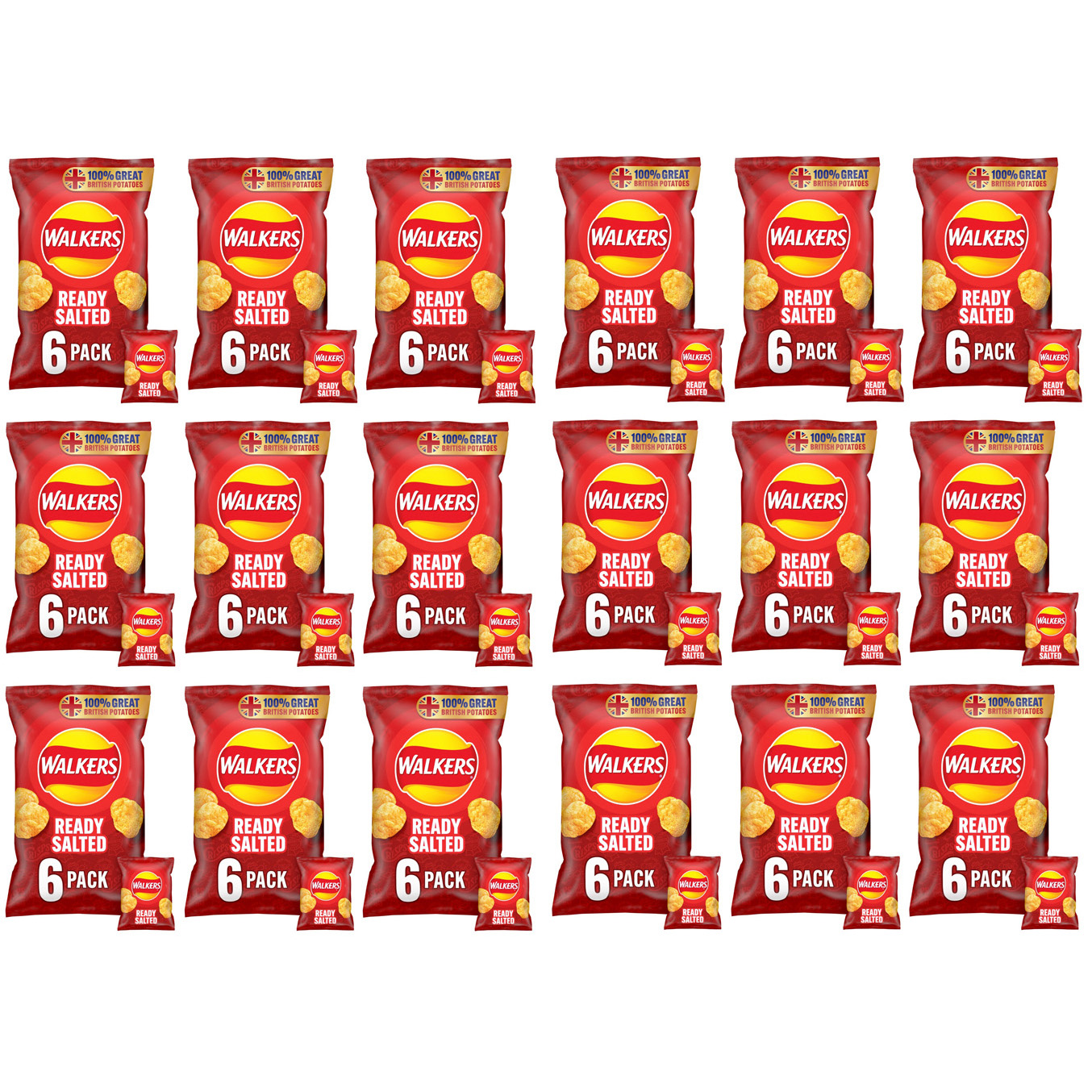 18 Tüten mit je 6 25g-Tüten Walker Ready Salted Crisps